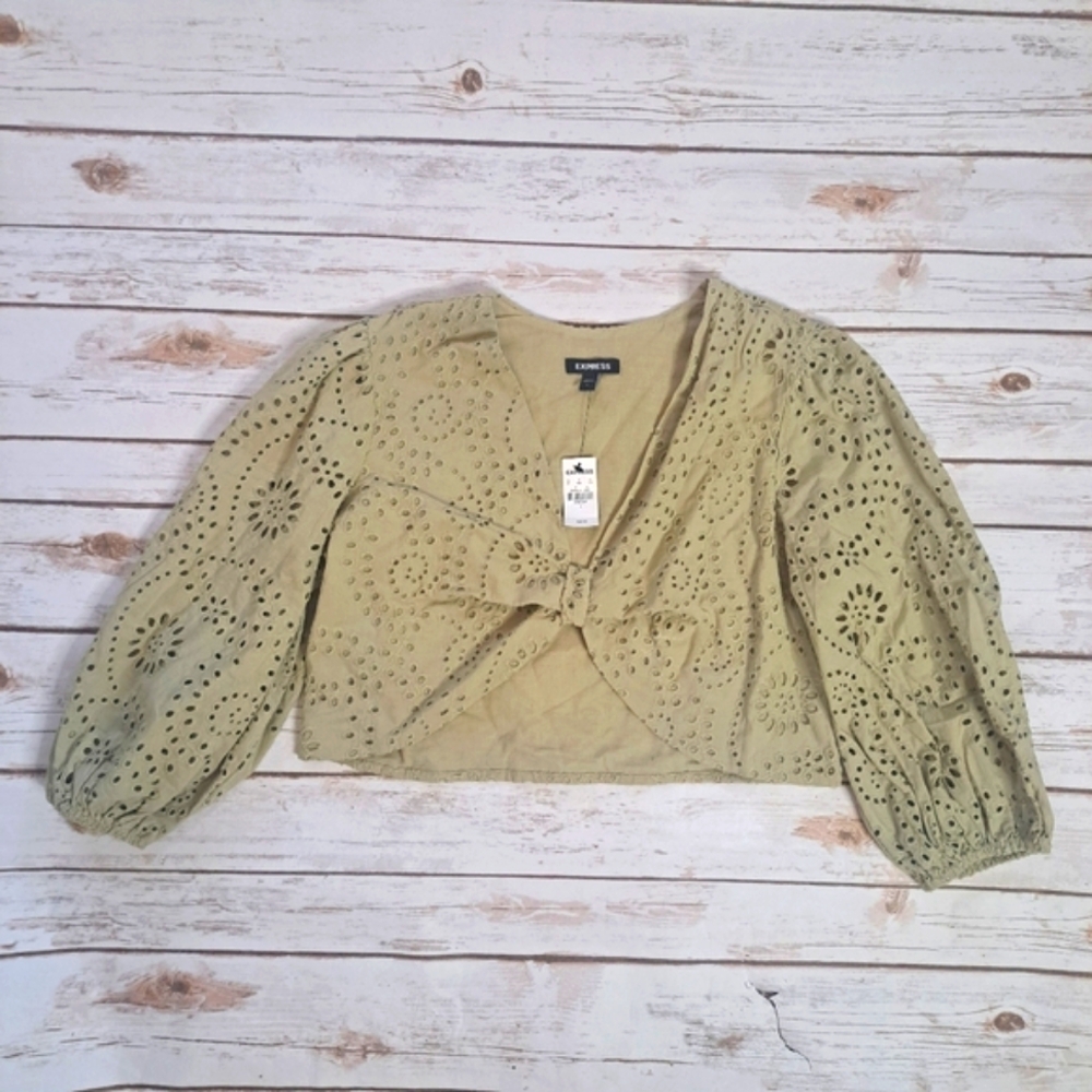 Women's Beige Eyelet Top